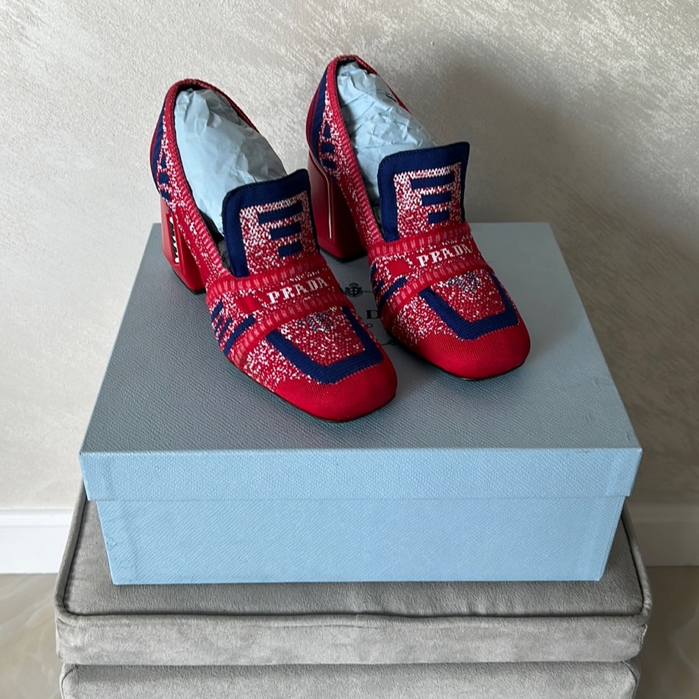 Prada Twill Knit Square Toe Pumps